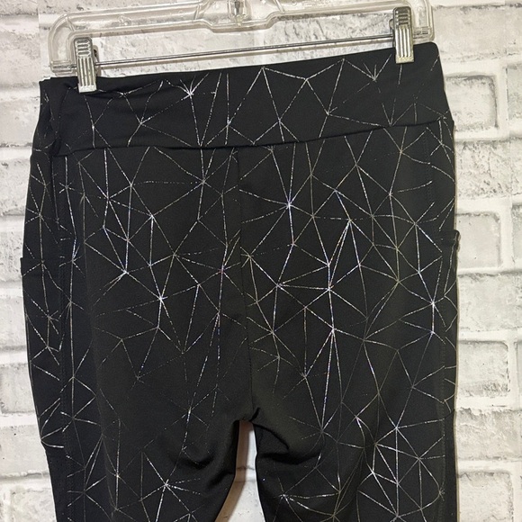 Black/silver Geometric Print Leggings with pockets, XL - Picture 6 of 8